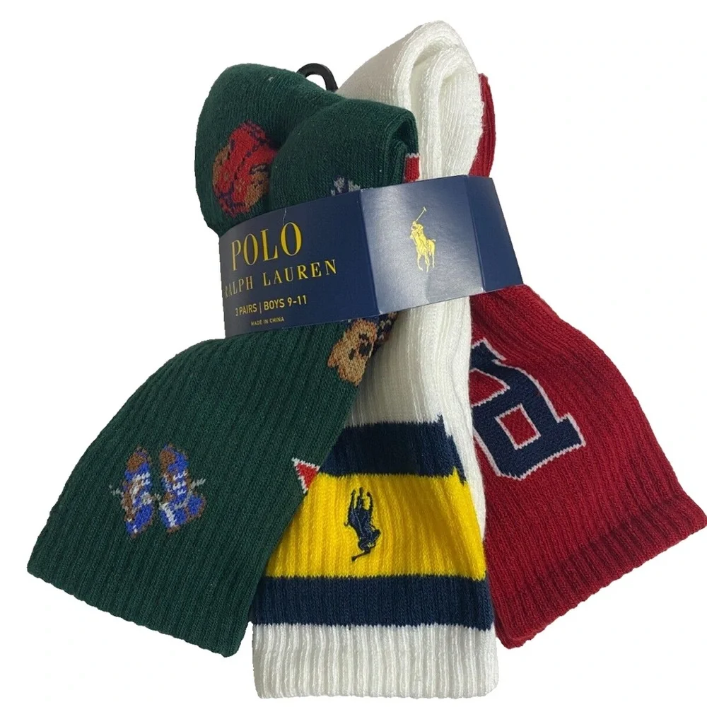 Polo RALPH LAUREN BOYS PONY - 3 PAIRS Crew SOCKS